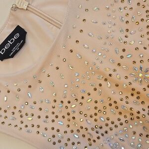 Stunning Bebe Dress:‎ Elegant Beige Studded Dress